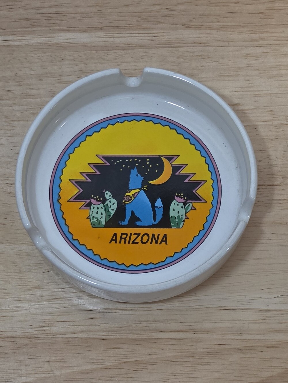 Vintage Arizona Southwestern Souvenir 4" Round Ceramic Ashtray Tobacciana - Picture 2 of 5